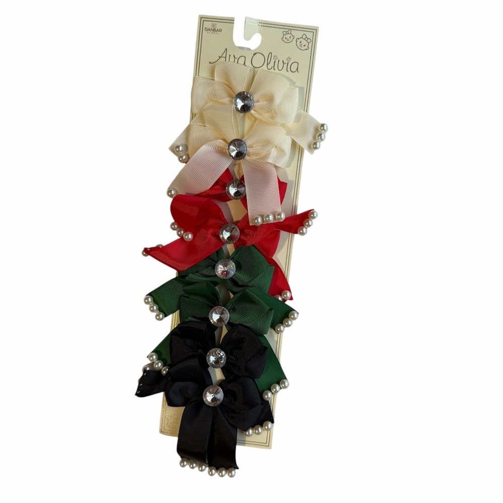 NWT Ava Olivia Colorful clip Bow 4 Sets with Rhinestones and pearls